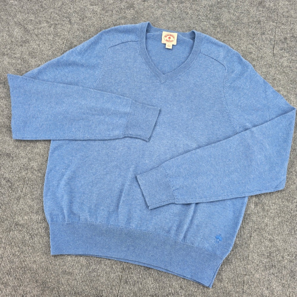 Brooks Brothers Red Fleece Mens Blue Cotton Cashmere V-Neck Sweater Large